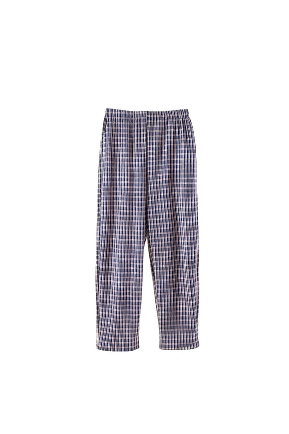 Mini Grid Plaid Straight Leg Trousers, Womens Daily Full Length Casual Bottom Attire, Check Pattern Relaxed Straight Cut Slacks, All Elastic Waist Polyester Everyday Casual Wear (Navy,M)