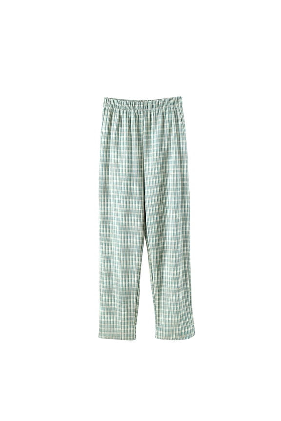 Mini Grid Plaid Straight Leg Trousers, Womens Daily Full Length Casual Bottom Attire, Check Pattern Relaxed Straight Cut Slacks, All Elastic Waist Polyester Everyday Casual Wear (Green,M)