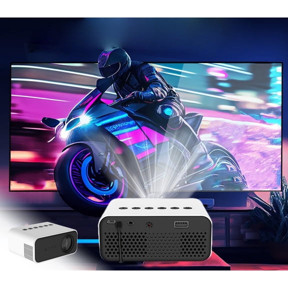 Floleo Mini Projector, Portable 1080P Supported HD Movie Projector with Auto Focus, Built-in Speaker, Multiple Interfaces for Indoor Outdoor Home Theater and Gaming