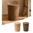 thumbnail image 1 of Floleo Modern Round Wood Mini Wastebasket Trash Can Dispenser With Swing Lid For Bathroom Vanity Countertop Or Tabletop - Makeup Sponges, 1 of 4