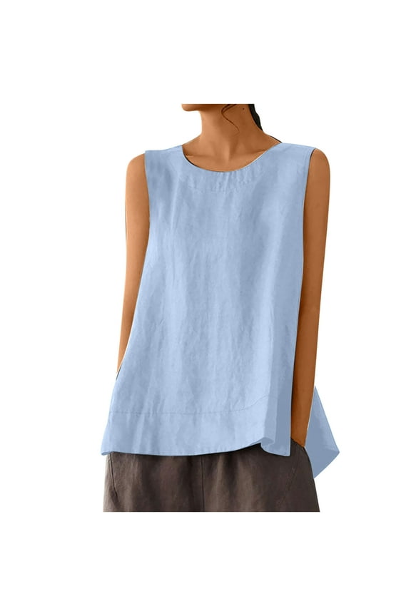 Natural Cotton Linen Tank Tops for Women Scoop Neck Solid A-Line Work Tops Casual Cami Sleeveless Camisole Blouses Summer Basic Tank Shirt