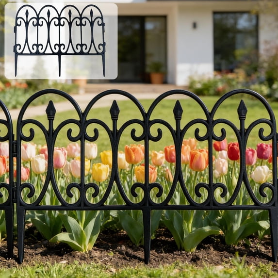 Floleo Picket Fence, Decorative Garden Edging for Flower Beds, Lawn and Greenleaf Borders, 5-Pack Plastic Outdoor Fence Panels, Easy Install Yard Decor