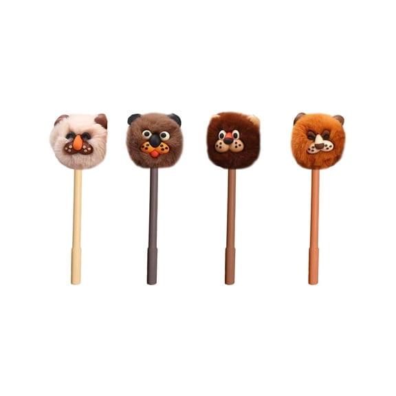 Floleo Plush Character Gel Pen Set 4 Pack, 0.5mm Black Ink Cute Doll Pens, Decompression Fidget Writing Pens for Office Home, Fun Desk Decor Stationery Set