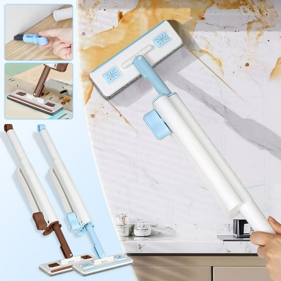 Floleo Portable Mini Mop Cleaning Squeeze ,Small Short Flat Mop Rotatable With Reusable Microfiber Pads For Floor ,Window Sill ,Ceramic Tile Wall ,Stove ,Kitchen ,Bathroom ,Children Room