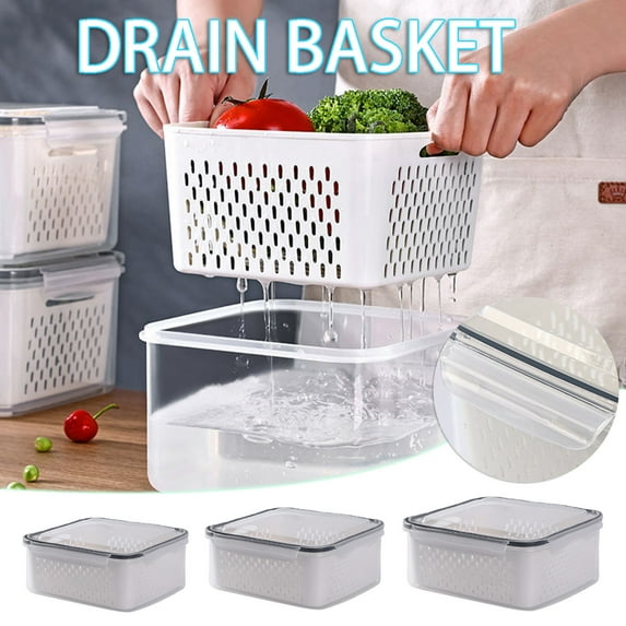 Fnochy Produce Saver Containers For Refrigerator,Leakproof Food Storage Bins With Lids Removable Colander,BPA-Free Fresh Plastic Box Keep Fruit Vegetable Berry Lettuce Meat Fresh Longer
