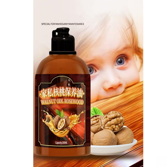 Floleo Redwood Furniture Walnut Oil 200ml - Premium Wood Wax Oil for Solid Wood Furniture Care, Enhances Natural Shine, Prevents Cracks & Fading, Easy to Apply, Long-Lasting Protection