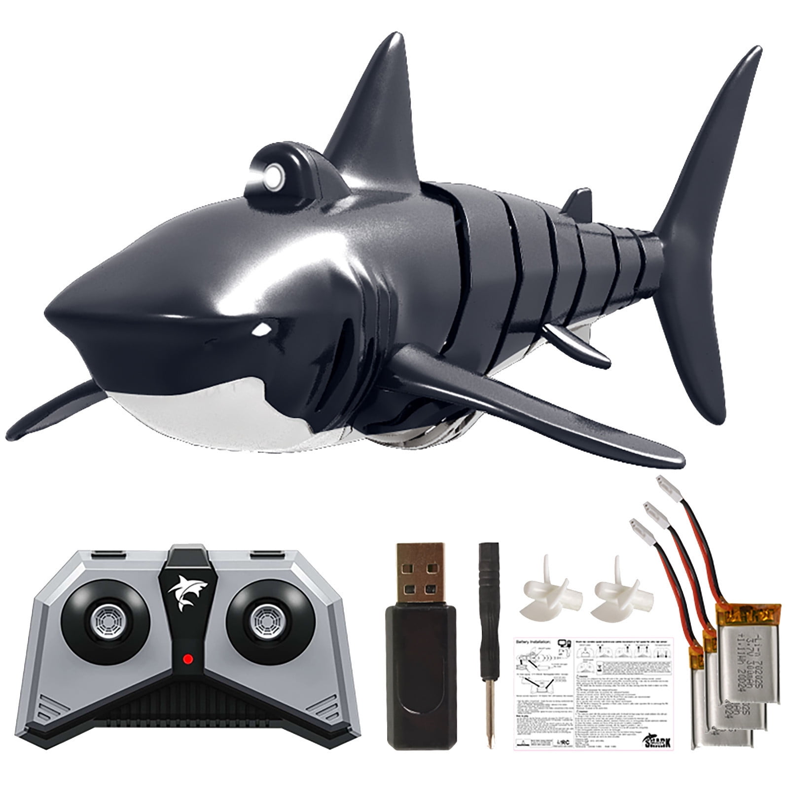 Floleo Remote Control Shark Toy, 4 Channel Electronic Swimming Fish with 40m Range, Underwater RC Toy for Pool Lakes, Quick Charge Aquatic Vehicle for Teens & Adults