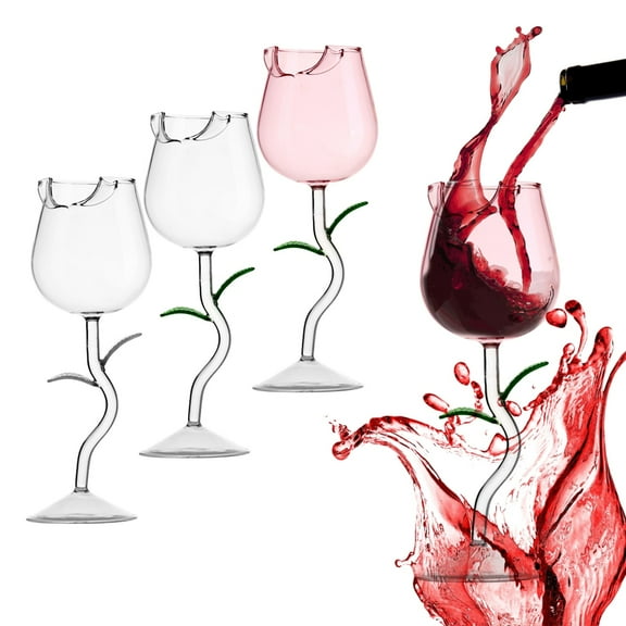 Floleo Rose Cocktail Glass Wine Goblet Glasses Flower Drinkware,Crystal Champagne Flutes Classy Red Wine Glass,Ideal Gifts For Housewarming,Wedding,Birthday Celebrations