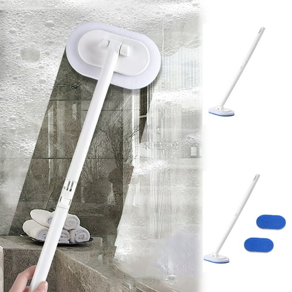 Floleo Shower Bathtub Tub Tile Scrubber Cleaning Brush with Handle ,Non-Scratch Scouring Pads ,Long Handled Scrub Brush for Cleaning Shower Bathroom Vessel sinks Toilet Wall Floor
