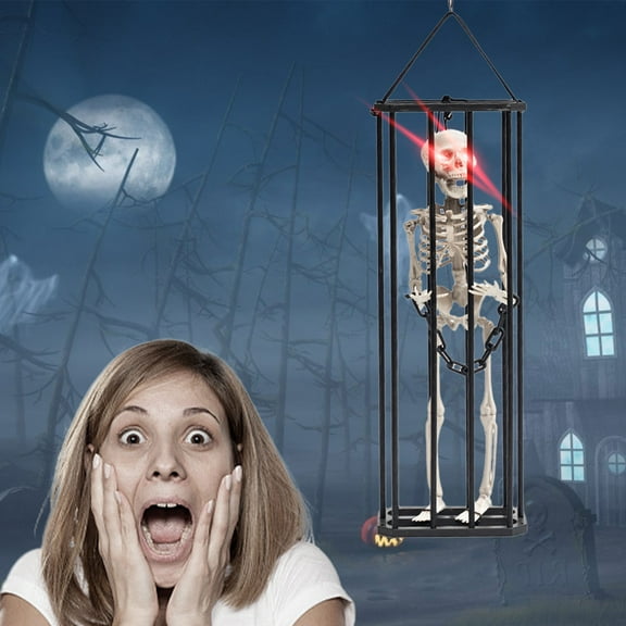 Floleo Skeleton Halloween Decorations ,Scary Skull Cage Prisoner Haunted House Decor ,Hanging Ghost Decorations