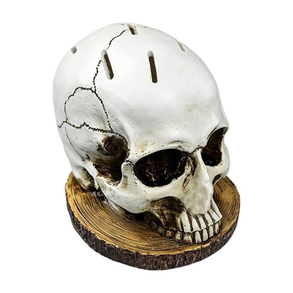 Floleo Skull Utensil Holder Halloween Cutlery Stand, Skeleton Head Tabletop Organizer for Forks Knives, Gothic Resin Decor Party Prop