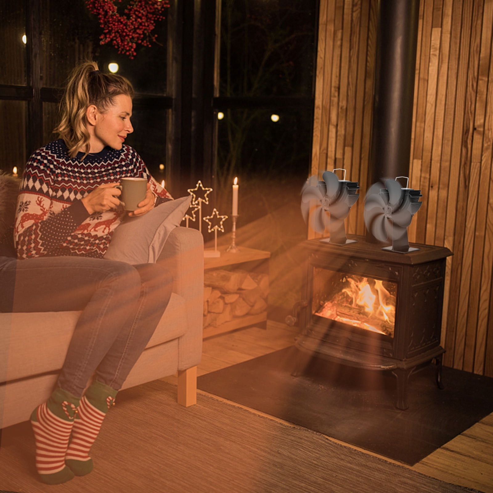 Floleo Small Fan Wood Stove Fan Heat Powered Fan With 4 Blades Auto ...
