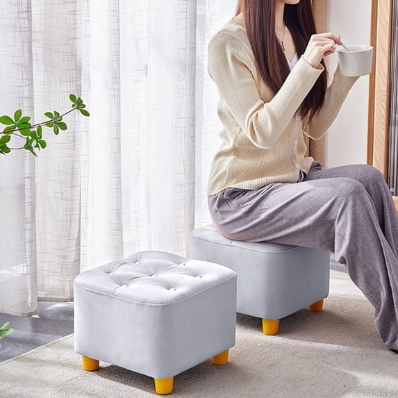 Fnochy Small Foot Stool Ottoman With Stable Wood Legs Upholstered Footstool Padded Foot Rest Step Stool For High Beds Seat Chair Couch Sofa Patio Bedroom Living Room Office