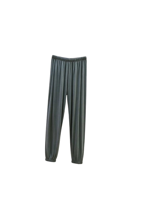 Solid Cuffed Jogger Style Trousers, Womens Daily Relaxed Fit Long Bottom Attire, Full Length Tapering Leg Casual Slacks, All Elastic Waist Soft Knit Everyday Casual Wear (Gray,L)