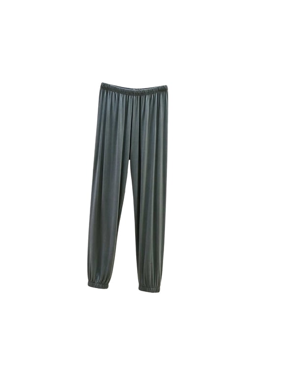 Solid Cuffed Jogger Style Trousers, Womens Daily Relaxed Fit Long Bottom Attire, Full Length Tapering Leg Casual Slacks, All Elastic Waist Soft Knit Everyday Casual Wear (Gray,L)