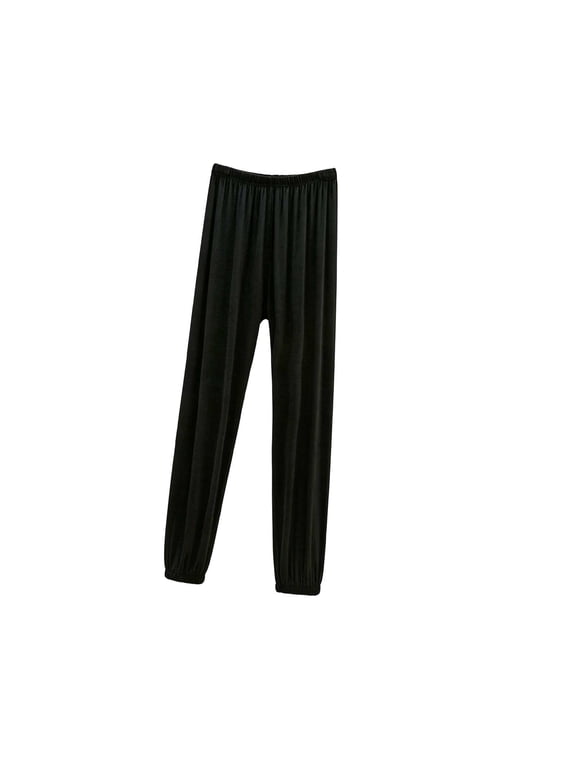 Solid Cuffed Jogger Style Trousers, Womens Daily Relaxed Fit Long Bottom Attire, Full Length Tapering Leg Casual Slacks, All Elastic Waist Soft Knit Everyday Casual Wear (Black,L)