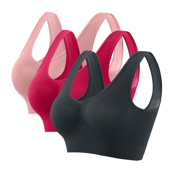 Floleo Sports Bras for Women Plus Size Clearance 3-Pack, Women's Yoga Comfort Seamless Wirefree Sports Bra with Removable Pads