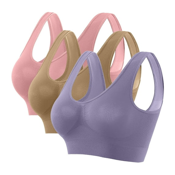 Floleo Sports Bras for Women Plus Size 3-Pack, Women's Yoga Comfort Seamless Wirefree Sports Bra with Removable Pads