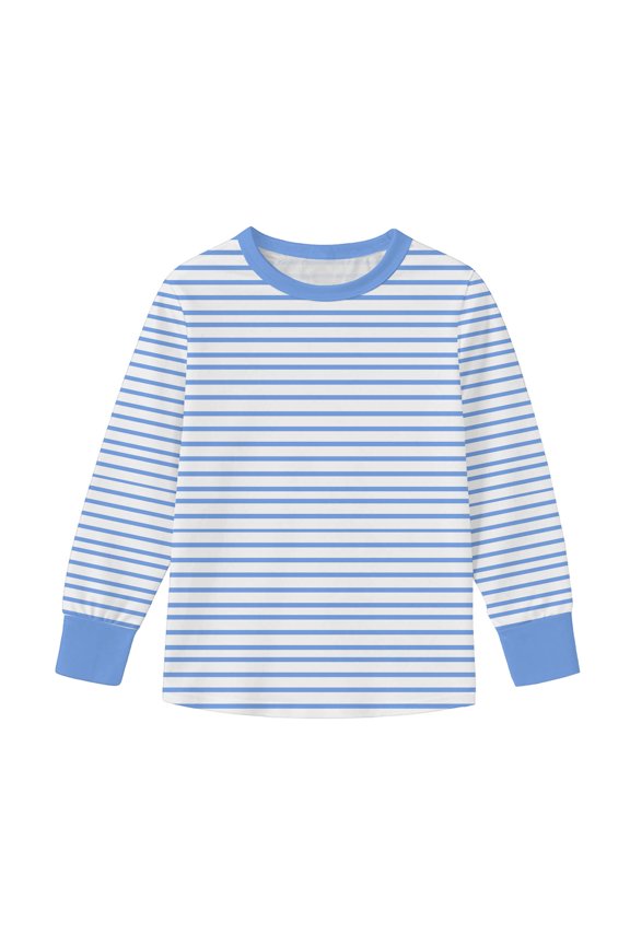 Striped Gradient Print Long Sleeve Top for Kids Soft Breathable Comfortable Casual Cute Outfit for Pageant Wedding Party Holiday Family Gathering Special Occasion(Light Blue,11 Years)
