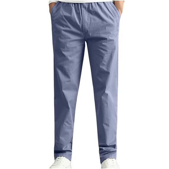 Floleo Summer Men's and Big Men's Pants Thin Fashion Elastic Waist Straight Leg Solid Color Versatile Pants for Men, Size M-6XL