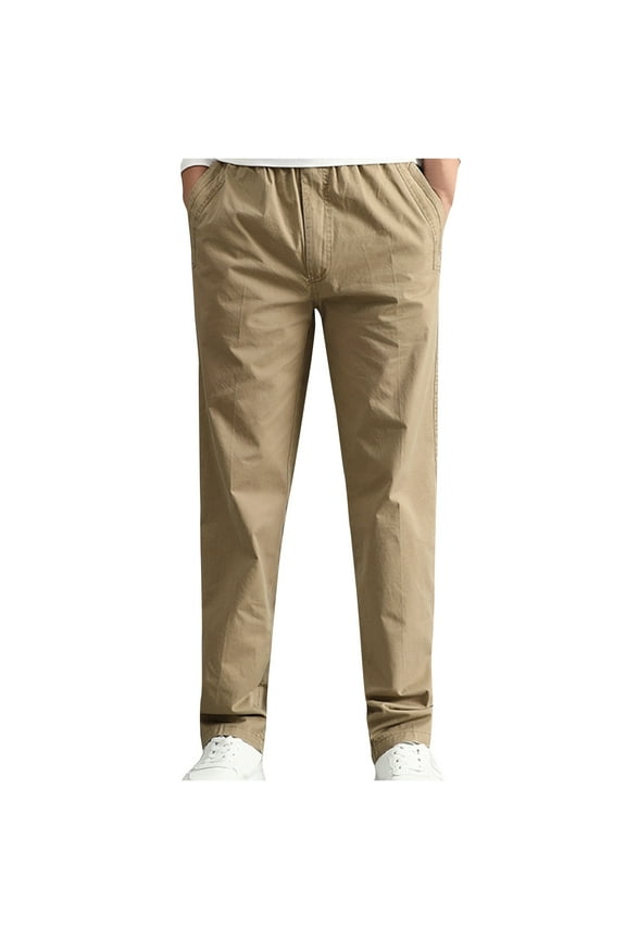 Summer Men's and Big Men's Pants Thin Fashion Elastic Waist Straight Leg Solid Color Versatile Pants for Men, Size M-6XL