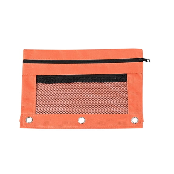 Floleo Three Hole Cloth Pencil Case, Double Layer Mesh Large Capacity Zipper Pouch, Transfront Compartment Pen Bag for 3-Ring Binder, Portable Stationery Organizer