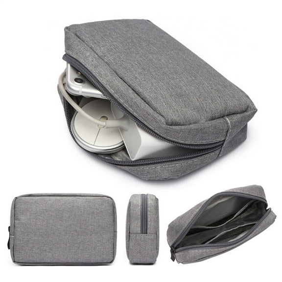 Floleo Travel Electronics Organizer Bag - Waterproof Gadget Pouch - Compact Canvas Zipper Case - Durable Accessories Holder - Perfect for Chargers & Cables