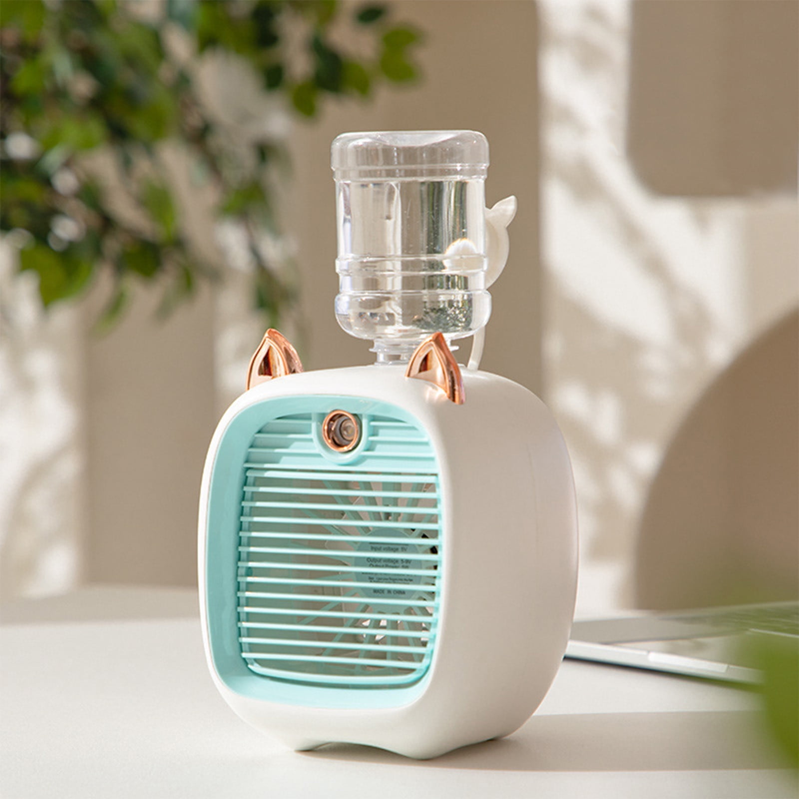 Floleo USB Air Cooler Fan with Water Spray, Portable Personal Evaporative Cooler, 3 Speed Mini Desktop Humidifier and Fan for Office Desk Bedroom, 250ml Tank, Quiet Cooling Fan