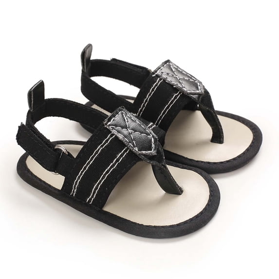 Floleo Unisex Baby Striped Thong Sandals Infant Soft Non-Slip Sole Shoes Adjustable Ankle Strap Pre-Walkers Summer Casual Newborn Footwear(Black,0-3Months)