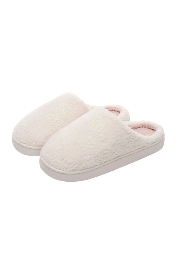 Unisex Couple Solid Color Closed Toe Mule Slippers Curly Plush Warm Lined Non Slip Flat Sole Soft Indoor House Slides For Fall Winter Daily Household Rest Outfits(White,5.5)