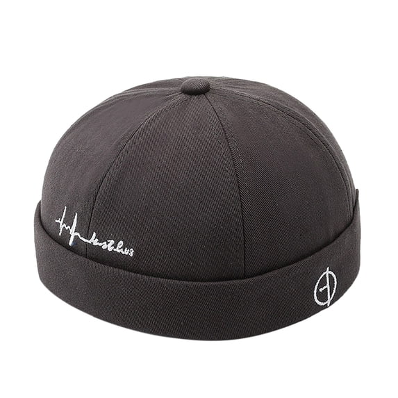 Floleo Unisex Embroidered Brimless Docker Cap Streetwear Hip Hop Skullcap Hat Adjustable Casual Beanie Hat Breathable Outdoor Fashion Sailor Cap(Gray,Free Size)