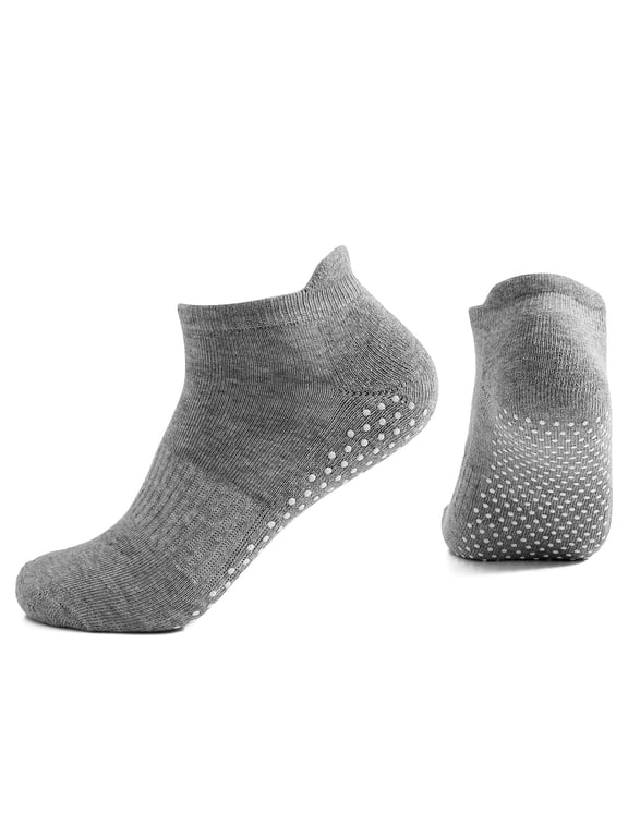 Unisex Non-Slip Grip Ankle Socks Breathable Knit Low Cut Socks Casual Daily Wear Socks for Yoga Home Comfortable Solid Color Socks for Men Women(Gray,Free Size)