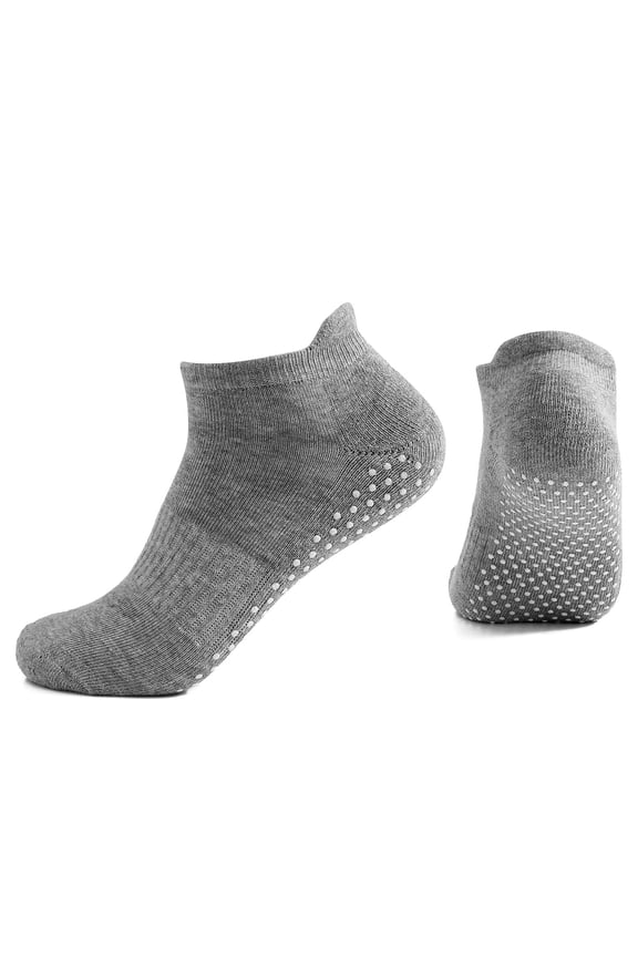 Unisex Non-Slip Grip Ankle Socks Breathable Knit Low Cut Socks Casual Daily Wear Socks for Yoga Home Comfortable Solid Color Socks for Men Women(Gray,Free Size)