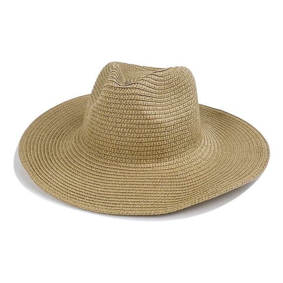 Floleo Unisex Packable Wide Brim Straw Fedora Hat Uv Protection Foldable Panama Sun Hat Breathable Casual Beach Cap Lightweight Outdoor Summer Vacation Hat(Coffee,M)
