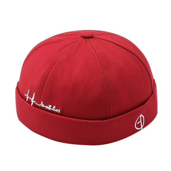 Floleo Unisex Skullcap Hat Fashionable Dome Brimless Hip-hop Street Casual Versatile Baseball Sailor Hat(Red,Free Size)