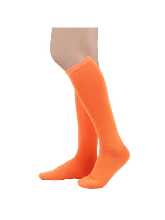 Unisex Solid Color Knee High Socks Casual Mid-Calf Cotton Blend Socks Breathable Knee Length Socks for Women and Men Multi-Color Everyday Socks(Orange,Free Size)