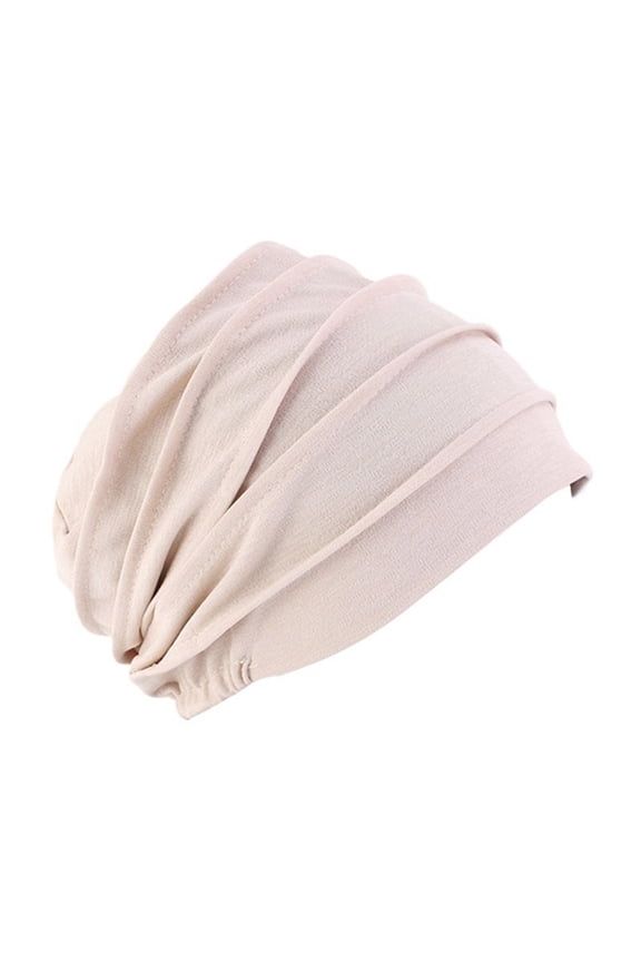 Unisex Solid Color Turban Head Wrap Soft Polyester Chemo Beanie Hat Breathable Casual Sleep Cap Multifunctional Warm Winter Hair Cover(Beige,Free Size)