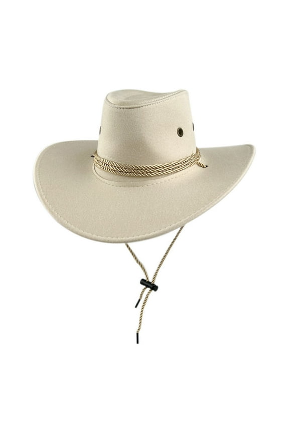 Unisex Suede Western Cowboy Hat Wide Brim Drawstring Sun Hat Adjustable Outdoor Uv Protection Cap Lightweight Casual Ranch Rodeo Hat(Beige,Free Size)
