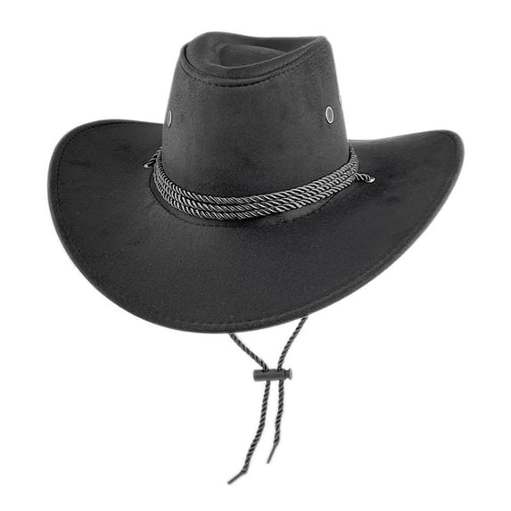 Floleo Unisex Suede Western Cowboy Hat Wide Brim Drawstring Sun Hat Adjustable Outdoor Uv Protection Cap Lightweight Casual Ranch Rodeo Hat(Black,Free Size)