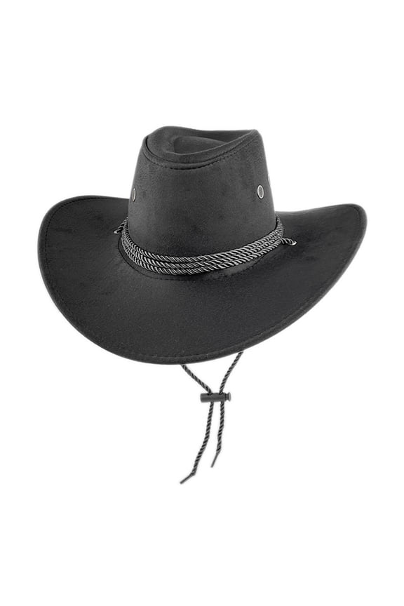 Unisex Suede Western Cowboy Hat Wide Brim Drawstring Sun Hat Adjustable Outdoor Uv Protection Cap Lightweight Casual Ranch Rodeo Hat(Black,Free Size)