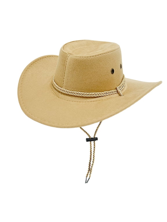 Unisex Suede Western Cowboy Hat Wide Brim Drawstring Sun Hat Adjustable Outdoor Uv Protection Cap Lightweight Casual Ranch Rodeo Hat(Multicolor,Free Size)
