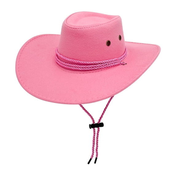 Floleo Unisex Suede Western Cowboy Hat Wide Brim Drawstring Sun Hat Adjustable Outdoor Uv Protection Cap Lightweight Casual Ranch Rodeo Hat(Pink,Free Size)