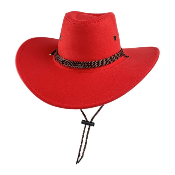 Floleo Unisex Suede Western Cowboy Hat Wide Brim Drawstring Sun Hat Adjustable Outdoor Uv Protection Cap Lightweight Casual Ranch Rodeo Hat(Red,Free Size)