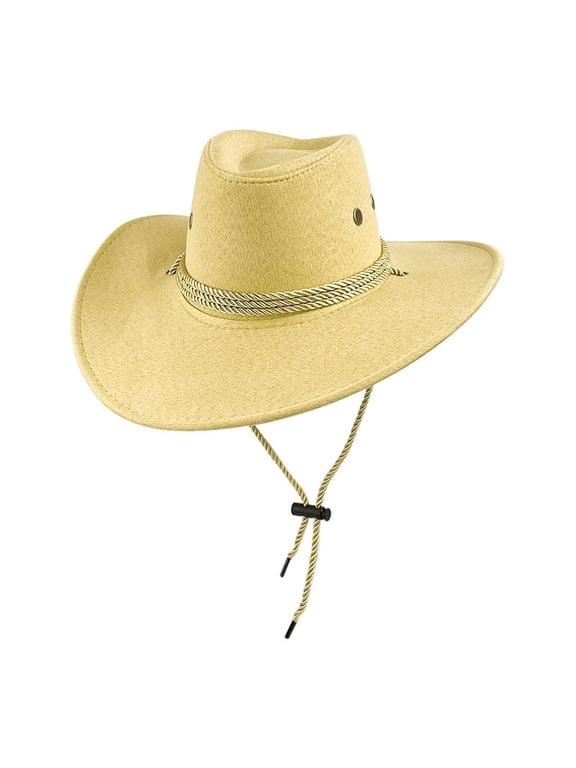 Unisex Suede Western Cowboy Hat Wide Brim Drawstring Sun Hat Adjustable Outdoor Uv Protection Cap Lightweight Casual Ranch Rodeo Hat(Yellow,Free Size)