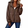 thumbnail image 1 of Floleo Women Water Resistant Hooded Zip Up Jacket Half High Collar Drawstring Waist Casual Outdoor Coat with Pockets for Fall Spring, 1 of 9