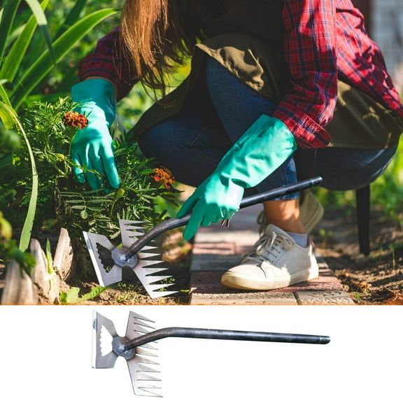Floleo Weeding Artifact Uprooting Weeding Tool, Garden Weeding Tools Hand Weeder Tool, Stainless Steel Weed Puller 5/6/11 Teethes Dual Purpose Weeder, Multifunctional Manual Weed Remover Tool (14Inch)
