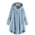 thumbnail image 1 of Floleo Winter Fall Jackets For Women Coats Clearance Sale Items Plus Size Under $20 Button Plush Tops Hooded Loose Cardigan Wool Tops, 1 of 6