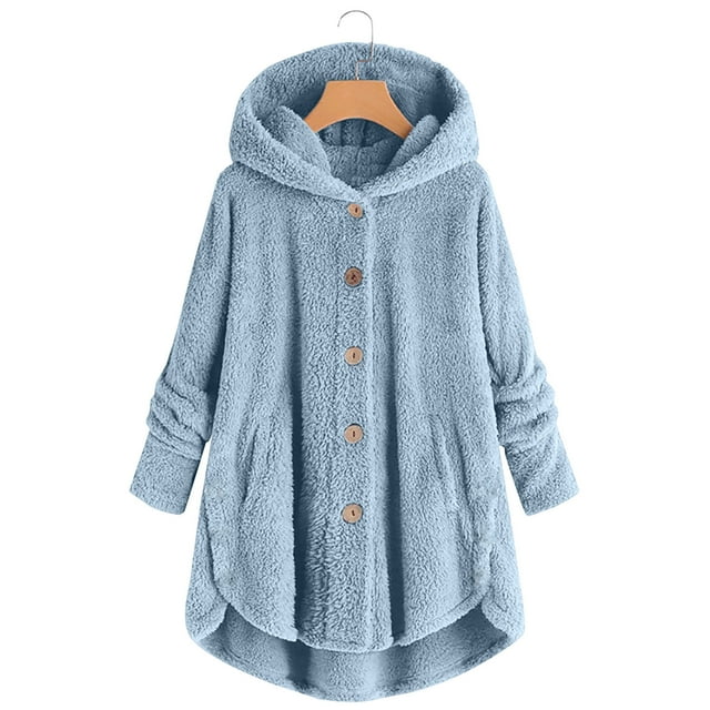Floleo Winter Fall Jackets For Women Coats Clearance Sale Items Plus Size Under $20 Button Plush Tops Hooded Loose Cardigan Wool Tops