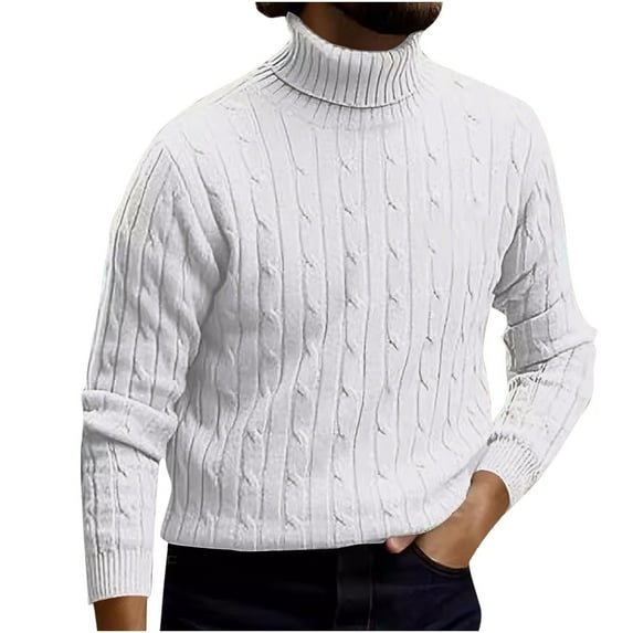 Floleo Winter Men's Turtleneck Sweater Clearance Men Casual Long Sleeve Retro Twisted Knitted Pullover Sweaters