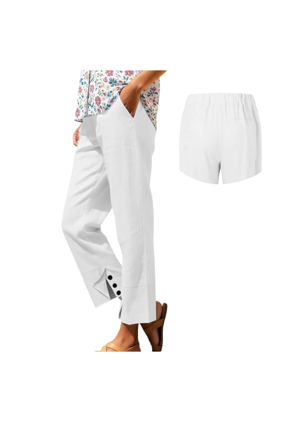 Women Fashion High Waist Casual Trousers Long Pants with Pockets Comfortable Stretchy Breathable Polyester for Outdoor Work Travel Yoga Daily Wear Spring Winter(White,S)